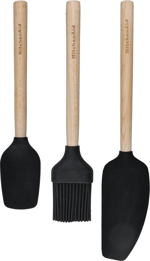KitchenAid Bakgerei Set, 3-Delig, Lepel, XL Spatel, Bakkwast, Bamboe, Siliconen, Zwart