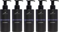 Claudius Cosmetics B.V. Massageolie Lavendel 300 ml - met pomp - zwarte fles - 100% natuurlijk - biologisch en koud geperst - set van 5 stuks - Voordeelverpakking