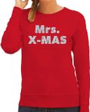 Bellatio Decorations Mrs. x-mas Foute Kersttrui / sweater - zilver / glitter - rood - dames - kerstkleding / kerst outfit 2XL