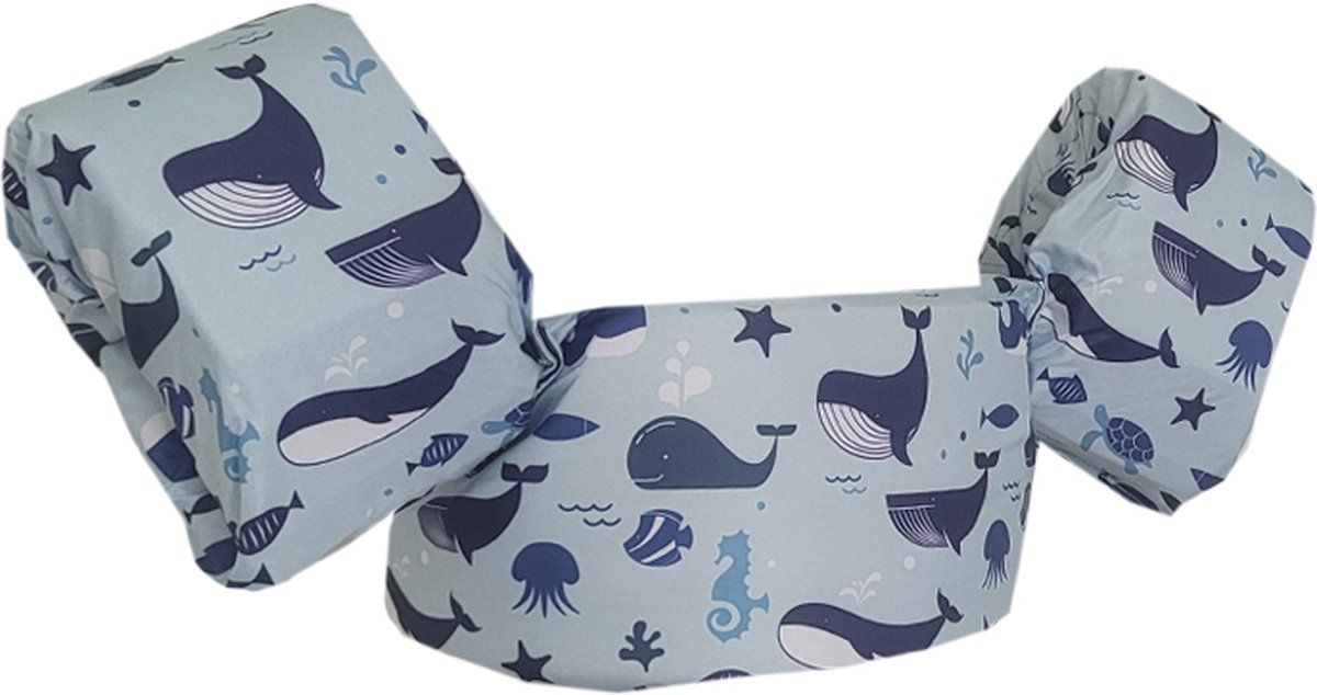 HappySwimmer - Puddle jumper zwembandjes/zwemvest voor peuters en kleuters met Walvis print - 2022 model