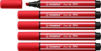 STABILO Pen 68 MAX - Premium Viltstift Met Dikke Beitelpunt - Karmijn Rood - Doos 5 stuks