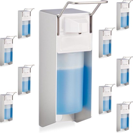 Relaxdays 10x zeepdispenser wand - 500 ml - zilver/wit