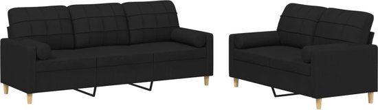 vidaXL 2-delige Loungeset met kussens stof zwart