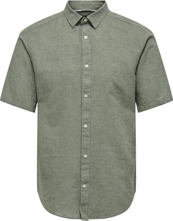 ONLY & SONS ONSCAIDEN LIFE SS SOLID LINEN SHIRT NOOS - Heren Overhemd - Maat S - Swamp