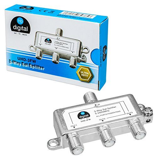 HB-DIGITAL SAT - BK - UKW - Splitter 3-Voudige Splitter (3-Weg) - 5-2400 MHz - Digitaal & Analoog - geschikt - Volledig afgeschermd - Met Spanningsdoorvoer - SAT DVB-S DVB-S2 FM Kabel TV DVB-C