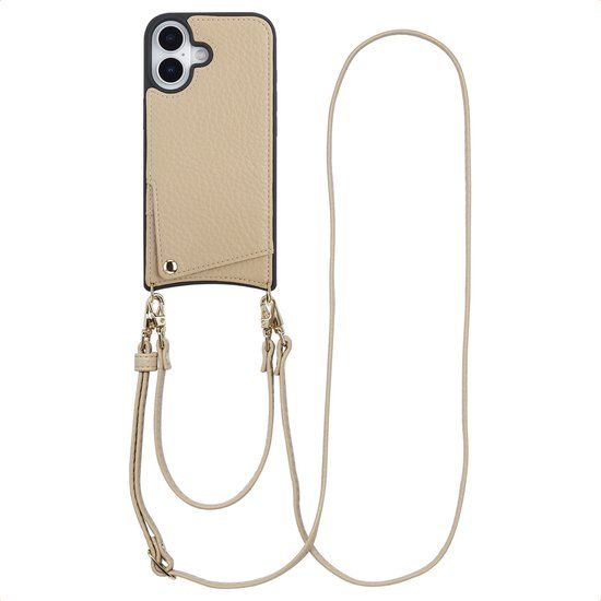 Selencia Hoesje - Geschikt voor Apple iPhone 17 - Backcover met koord en pashouder - Beige