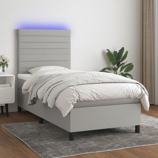 vidaXL Boxspring met matras en LED, stof, lichtgrijs, 90x190 cm