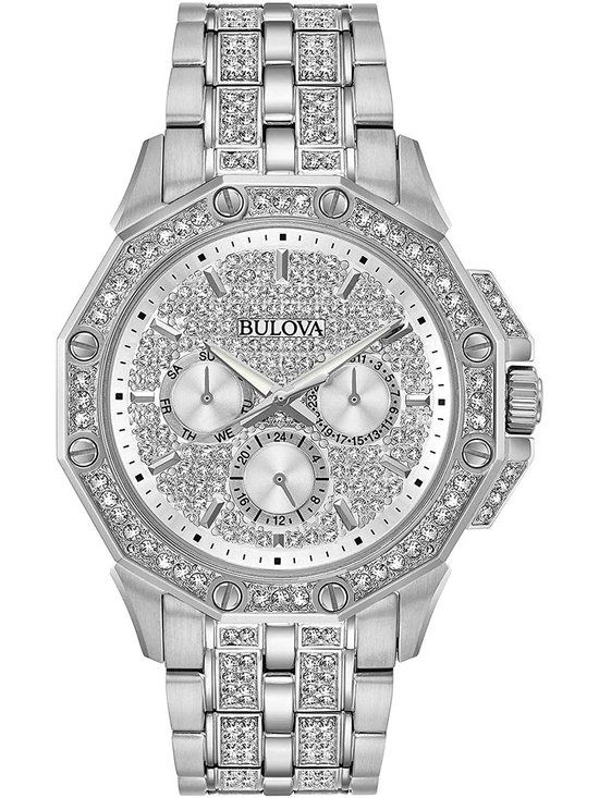Bulova Crystal 96C134 Herenhorloge - Zilverkleurig - 42 mm - Staal - Saffierglas