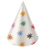 Folat 26872 Decoratie wit met kleurrijke sterren hutjes Starburst-6 stuks vrolijk en kleurrijk feestservies voor kinderen en volwassenen verjaardag, meerkleurig
