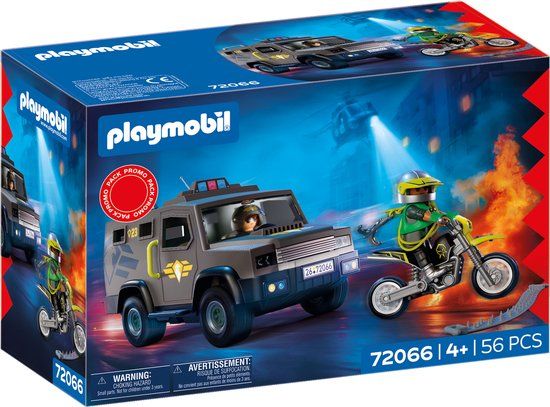 PLAYMOBIL City Action SWAT-voertuig | Met politieagent, criminele motor en spijkerband | Kinderspeelgoed voor kinderen vanaf 4 jaar | 72066
