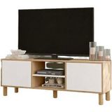 Meuble TV 65 pouces 2 portes 4 niches chêne et blanc L 160 H 59.1 P 40 cm