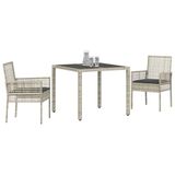 vidaXL Tuin Eettafel Set 3-delig Lichtgrijs Poly Rattan