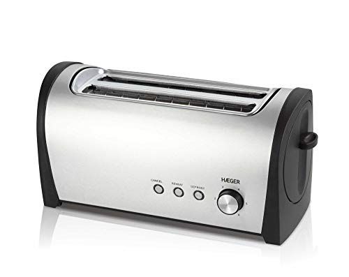 Haeger TO-14D.010A Multifunctioneel broodrooster met 1400 W vermogen, 2 lange sleuven, buitenkant van roestvrij staal, elektronische toastbesturing, 6 posities