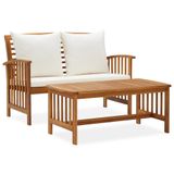 vidaXL 2-delige Loungeset met kussens massief acaciahout