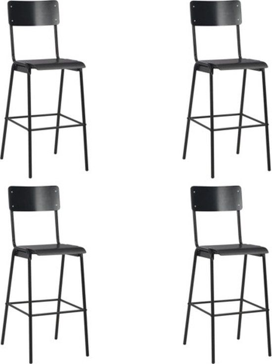 vidaXL Barstoelen 4 st massief multiplex staal zwart