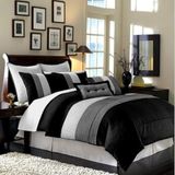 Chezmoi Collection Loft 8-delige luxe beddengoedset (California King, zwart/grijs/wit)
