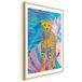 Affiche léopard exotique - Portrait coloré de guépard sur fond de feuille tropicale