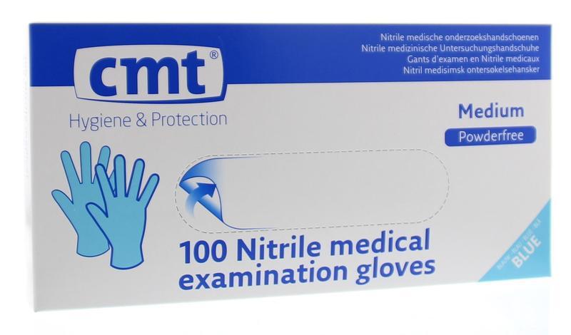 CMT Handschoenen Blauw Nitrile Poedervrij Medium 100st