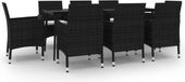 vidaXL 9-delige tuinset met kussens, poly rotan, glas, zwart en wit