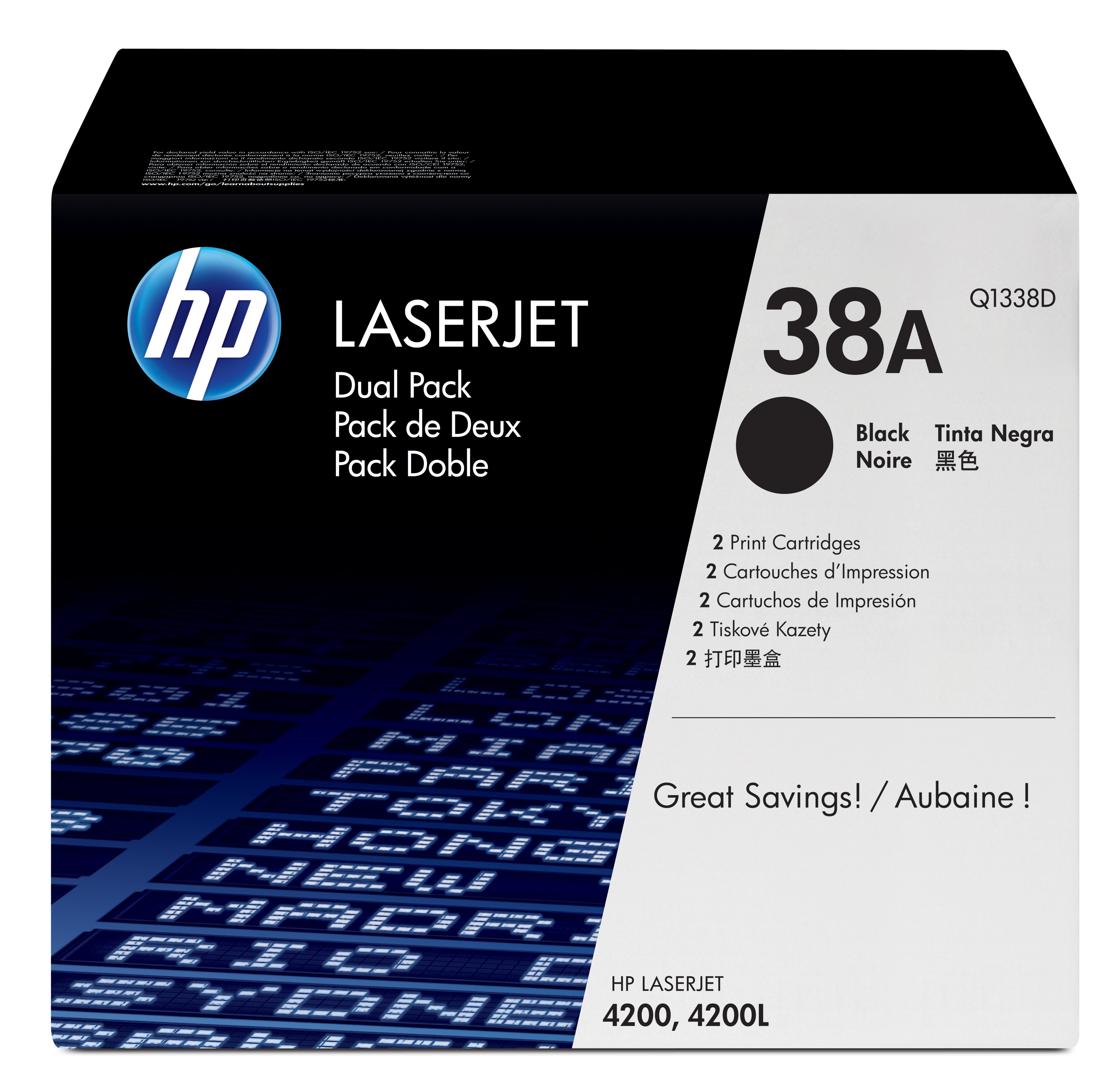 HP 38A 2-pack Black Original LaserJet Toner Cartridges