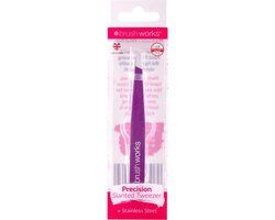 Brushworks Precision Schuine Pincet - RVS