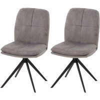HWC-M68 Set van 2 eetkamerstoelen, keukenstoel fauteuil, draaibare autostand, metaal stof/textiel ~ grijs