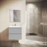 Saniclass Prime Blend Badkamermeubelset - 60x55x46cm - 1 ovale keramische wasbak wit - 1 kraangat - 2 lades - rechthoekige spiegel - mat greige (grijs)
