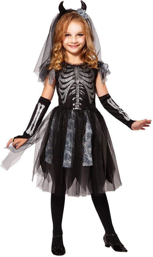 Widmann Spook & Skelet Kostuum Skelet Lassander Bruid Meisje Maat 140 Carnaval kostuum Verkleedkleding