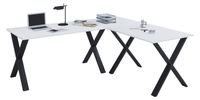Vcm L-vormig bureau, L-vormig gamingbureau, hoekbureau, wit hoekbureau, hoekcomputerbureau, L-vormig bureau met lades, werkstation, hoekbureau met lades, diep bureau, hoekbureau met, 220x220 cm, Schwarz / Weiß