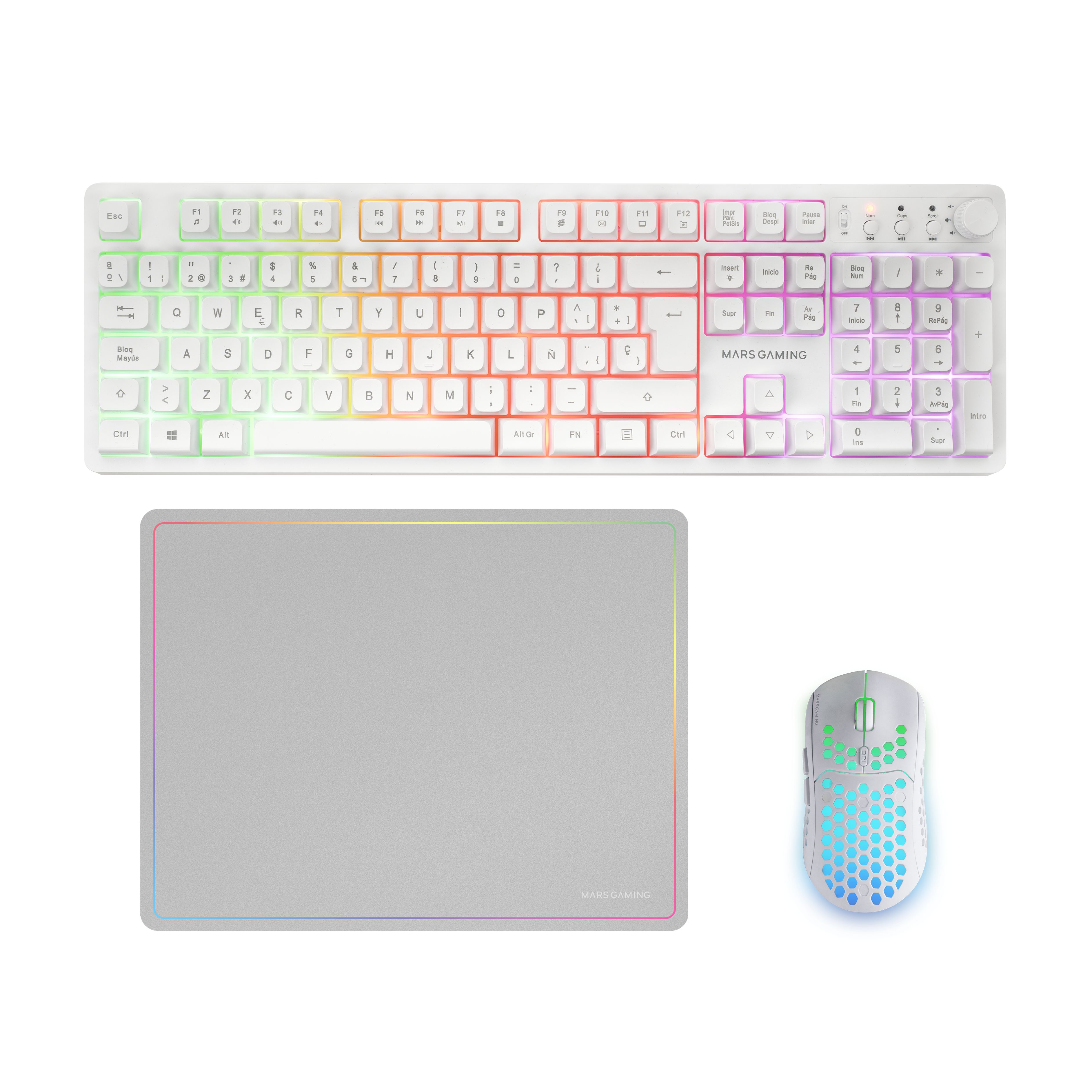 Mars Gaming MCPWXWES Toetsenbord en Muis Combo - RF Draadloos, USB, QWERTY Spaans, Wit
