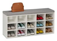 Relaxdays Schoenenkast met zitkussen - 15 vakken - 50x105x30,5 cm - wit-grijs