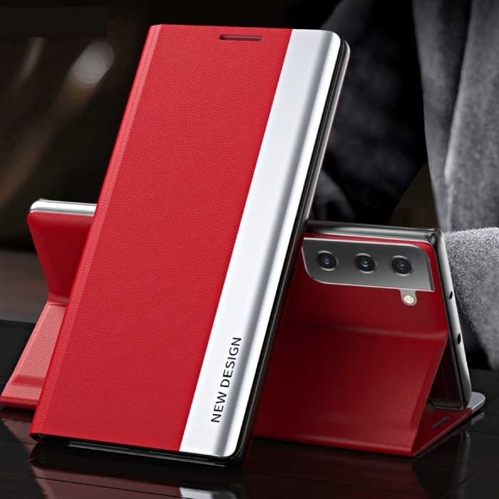 NEW DESIGN NEW DESIGN Samsung S22 Ultra Magnetische Flip Case - Luxe Hoesje Cover Rood