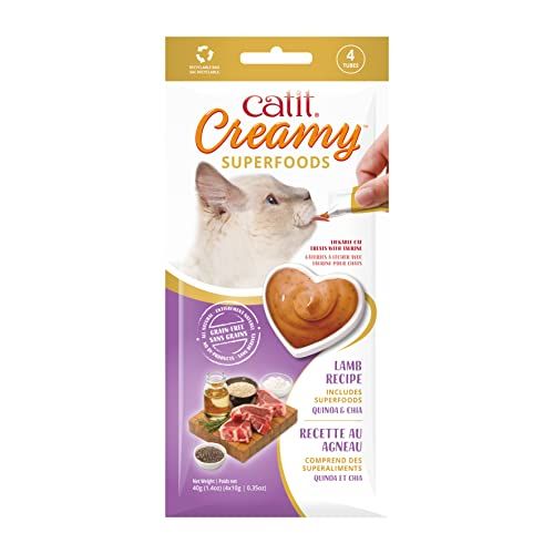 Creamy Superfood cat lick paste with lamb and superfoods quinoa and chia