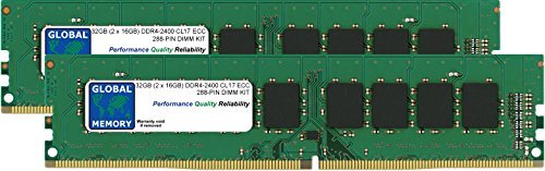 GLOBAL MEMORY 32GB (2 x 16GB) DDR4 2400MHz PC4-19200 288-PIN ECC DIMM (UDIMM) GEHEUGEN RAM KIT VOOR SERVERS/WERKSTATIONS/MOEDERBORDEN