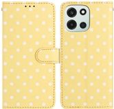 Selected by GSMpunt.nl Hoesje Geschikt voor OnePlus Nord 6 | Polka Dot Wallet Book Case | Portemonnee Hoesje | 3 Pasjes | Magneetsluiting | Stand Functie | Geel