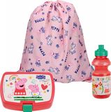Peppa Pig set dejeuner pour enfants - 3 pièces - rose - plastique - incl. sac de sport/sac d'école