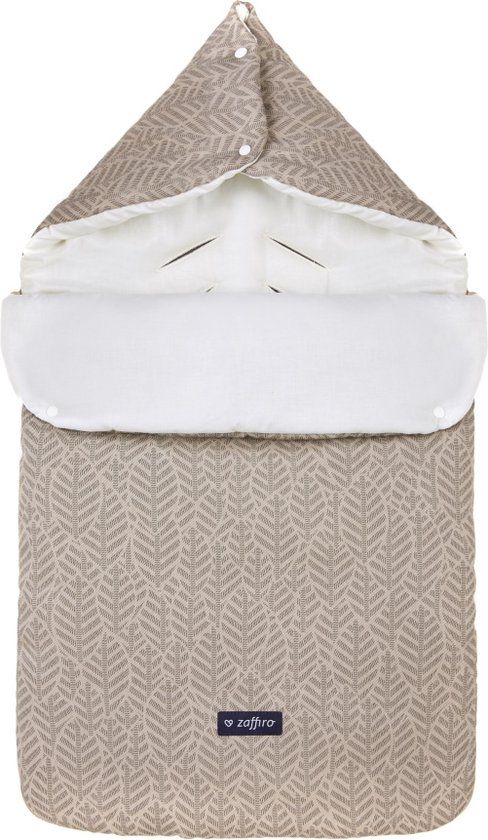 Zaffiro Beige Leaves Basic 5-in-1 Voetenzak - Beige met wit - 0 maanden