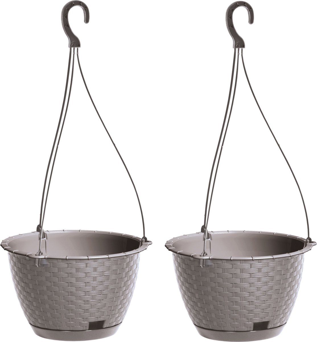 Prosperplast Hangende plantenpot/bloempot - Kunststof - Taupe/Beige - Ø24 cm - 2 stuks