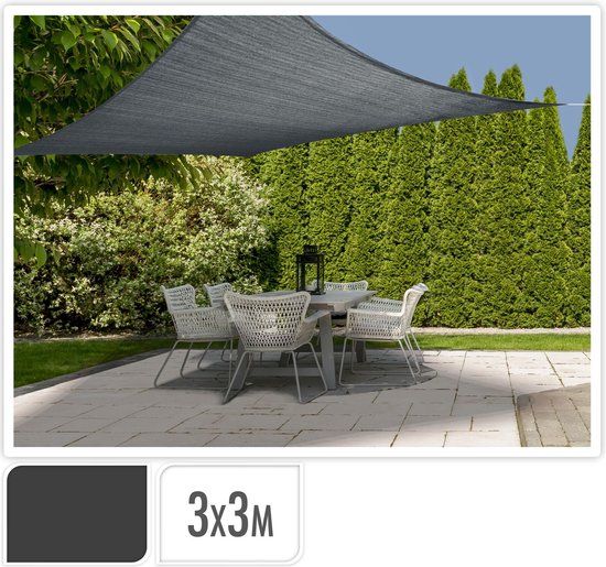 ProGarden Schaduwdoek - Vierkant - 3x3m - Donkergrijs