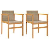 VidaXL Tuinstoelen 2 st met kussens poly rattan en massief hout beige