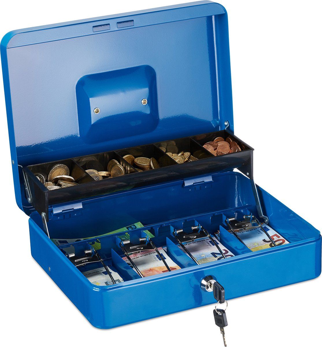 Relaxdays geldkistje met slot, bakje voor munten & briefgeld, geldkluisje ijzer H x B x D 8,5 x 30,5 x 24,5 cm, roze