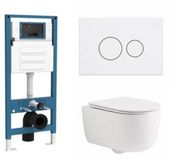 QeramiQ Dely Swirl Toiletset - inbouwreservoir Qeramiq Flush - slim zitting - kunststof glans witte bedieningsplaat - ronde knoppen - mat wit