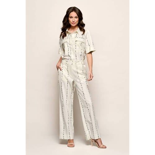 Mart Visser wide leg regular waist gestreepte broek met linnen ecru