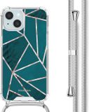 iMoshion Hoesje iPhone 15 - Petrol Green Graphic - Back Cover met Koord