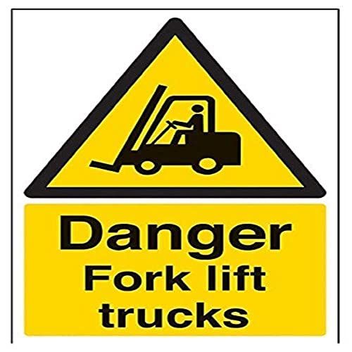 VSafety 64001AU-S "Danger Fork Lift Trucks" Warning Sign, Self-Adhesive, Portrait, 200mm x 300mm, Black/Yellow
