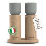 LARS NYSØM Houten Peper- en Zoutmolenset met Dienblad – Handmatige Molens met Verstelbare Keramische Maalwerken – Elegante Beukenhouten Set voor Keuken of Tafel (Ash Gray)