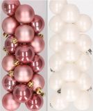 Decoris Kaemingk B.V. 32x stuks kunststof kerstballen mix van oudroze en wit 4 cm