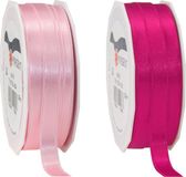 Glorex Hobby Satijn cadeau inpak deco sierlint - 2 tinten roze - 25 meter x 1 cm