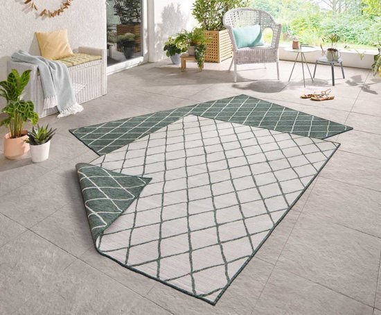 Bougari Modern vloerkleed Malaga 103117 80x350 cm Groen & CrÃ¨me