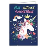 Kaart Vive Saint Catherine Kaart die opent, Gelukkig Feest, 25 november, voor meisjes, kinderen, tieners, vriendin, eenhoorn, fantastisch, regenboog, magisch, met witte envelop, formaat 12 x 17,5 cm